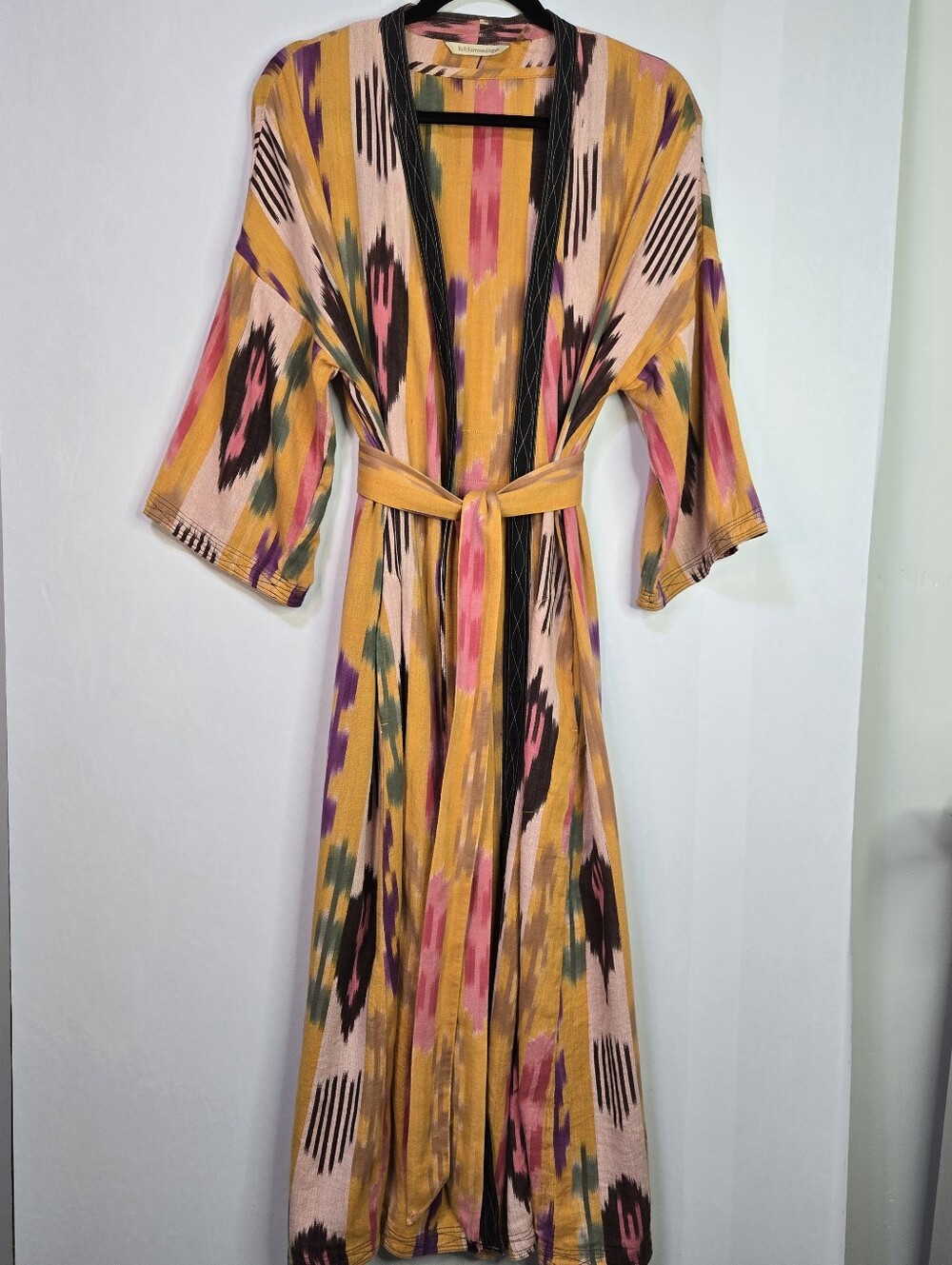 Soft Surroundings Size S/M Open Front Bohemian Maxi Duster/Kimono, Attached Belt